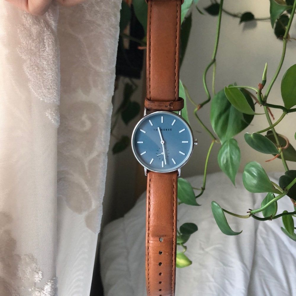The Horse Watch Blue Face with Brown Leather Band